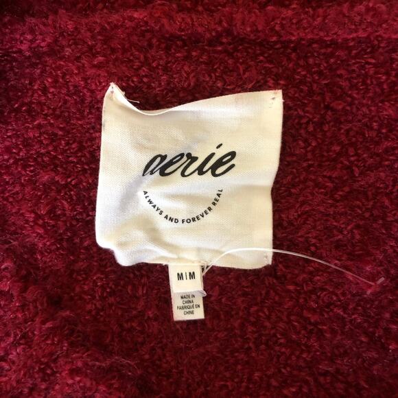 Aerie Oversized Ribbed V-Neck Sweater Long Sleeve Red Pullover Women's Medium - Picture 8 of 14